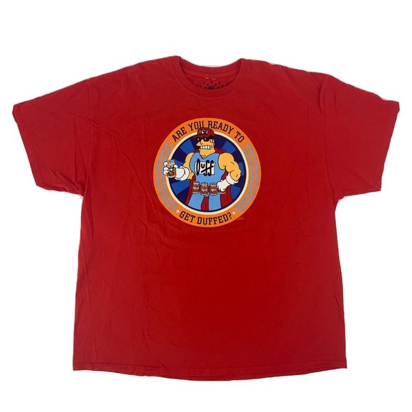 Men's Universal Studios Simpsons Duff‎ Man Short Sleeve T Shirt 2XL Red 2013 - Picture 1 of 8